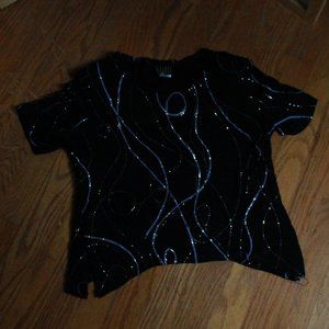 Vintage Teddi Evening Glitter Line Print Blouse